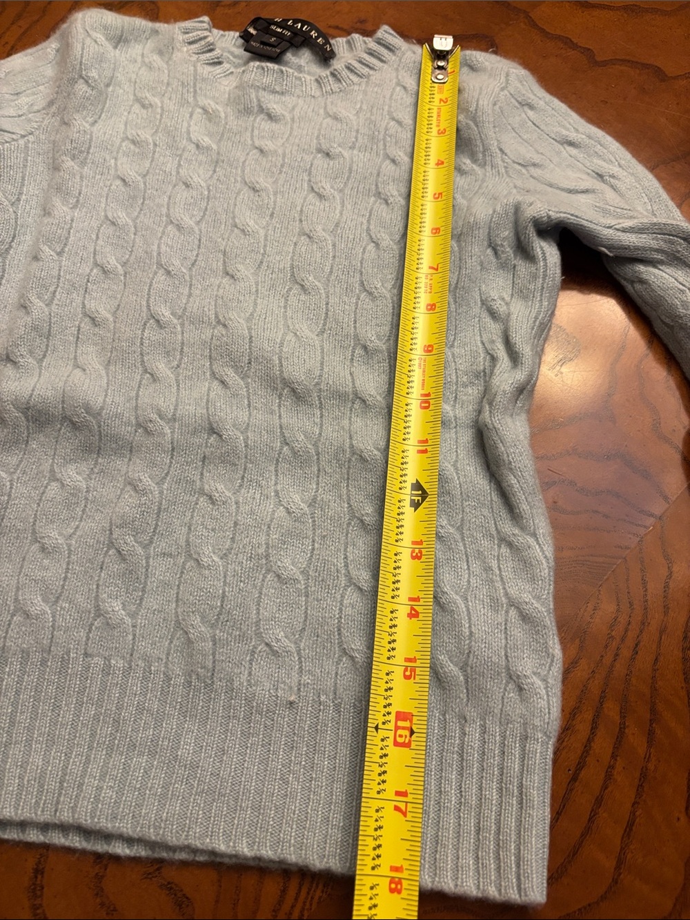 Ralph Lauren Pale Blue Cashmere Cable Knit Crewneck Sweater Small - Picture 9 of 9